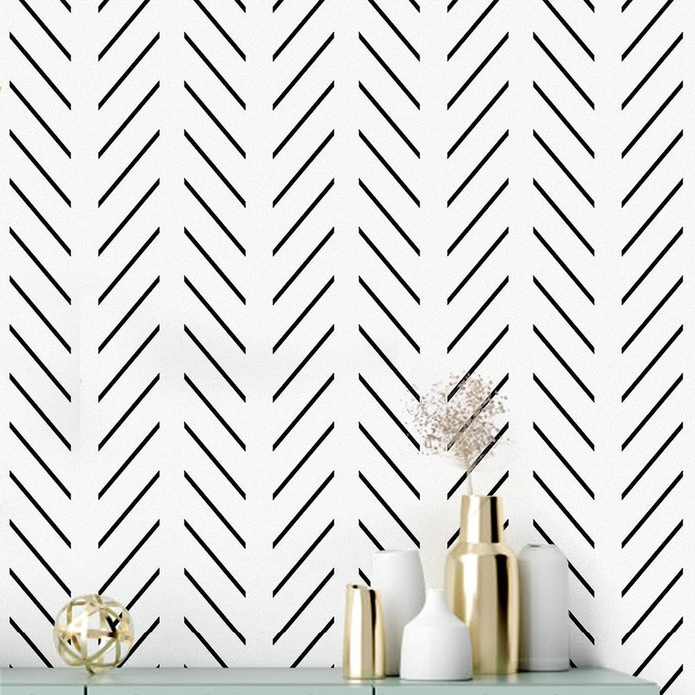Black and White‎ Peel and Stick Wallpaper Modern Herringbone Contact Paper